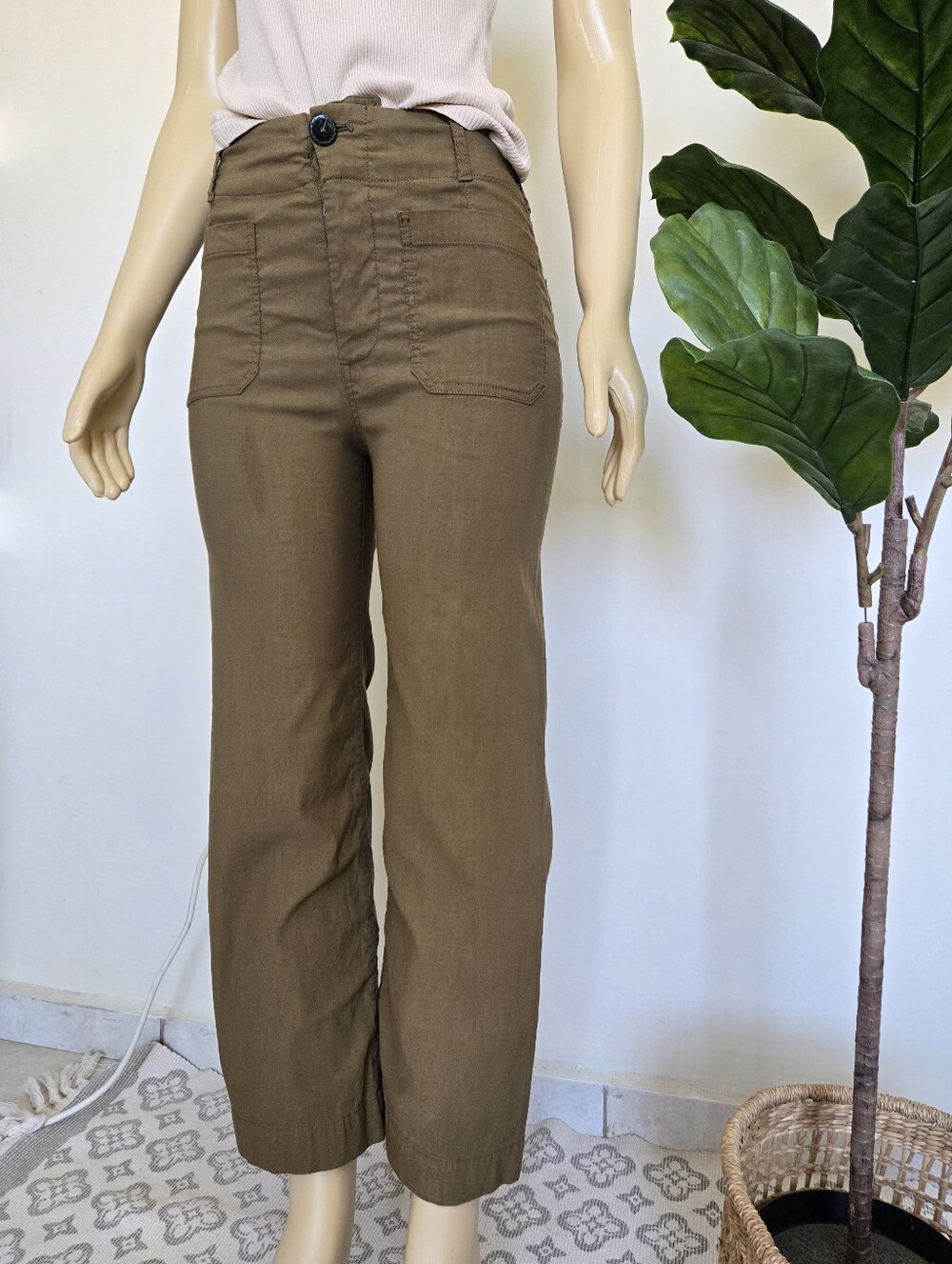 Anthropologie Maeve The Colette Wide Leg Crop Pants 29 Olive Green Women's